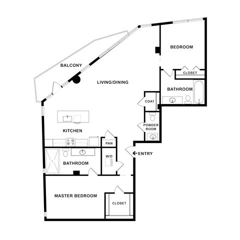 Floor plan for 2 beds, 2.5 baths, 1419 sqft